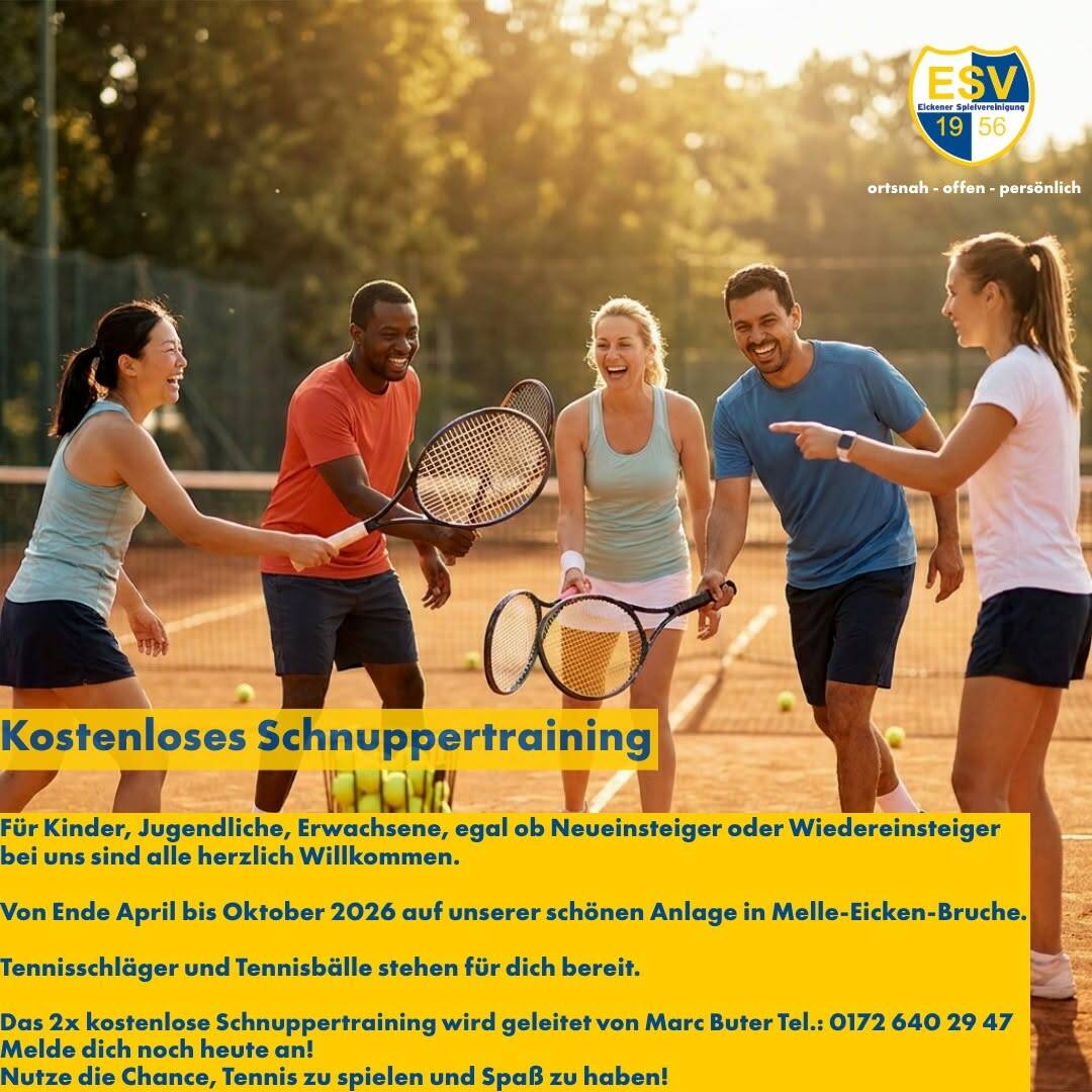 Schnuppertraining 2026 Tennisplatz Eickener SV Tennis spielen Tennisverein Stadt Melle Melle Eicken Schnuppertraining 2026 Tennisplatz Eickener SV Tennis spielen Tennisverein Stadt Melle Melle Eicken